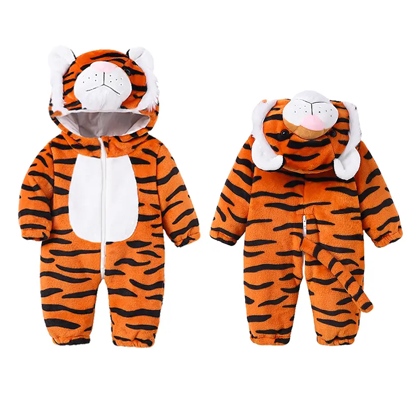 TONWHAR Kids Flannel Jumpsuit, Boys Girls Tiger Onesie for Toddlers, Children Animal Costumes for Birthday Holidays, Baby Soft Pajamas with Zippers