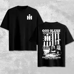 Vintage IH God Bless The AmericanTractors Shirt – Retro Case IH Agricultural Machinery Graphic Tee, Diesel Farming Apparel, Midwest Rural Country Shirt, Heavy Equipment Inspired Design, Farmer Gift for Dad, Classic Harvest Field Sketch Unisex