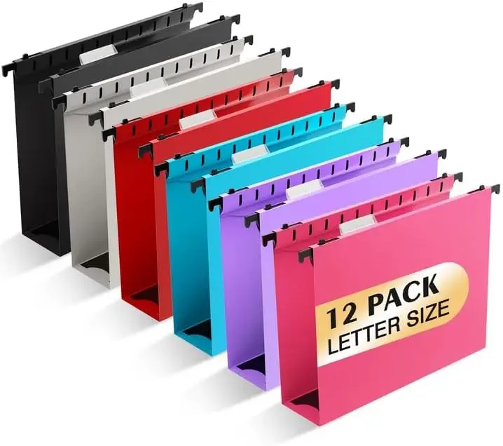 Hanging File Folders, 12 Pack Heavy Duty Plastic Letter Size File Cabinet Organizer with Tabs, 2" Expandable Office Filing Folders for Office Supplies, Home Office & Classroom,back to school haul,college school supplies,back to school shopping