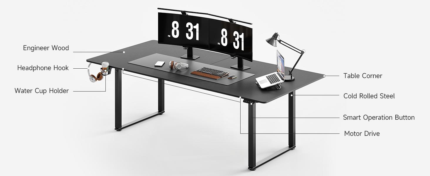 【SPRING GLOW UP】ONBRILL Height Adjustable Electric Standing Desk 71x32 Inches Rectangle Sit Stand Up Desk with Dual Motorand Memory Preset Home Office Computer Desk