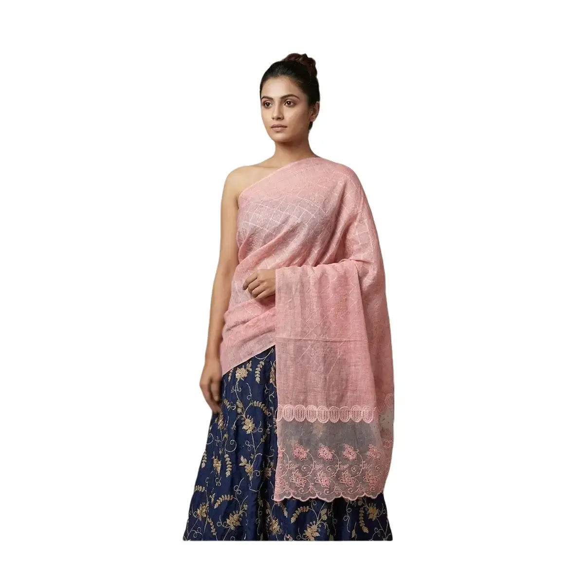 #SW-5 Elegant Dusty Pink Embroidered Dupatta/Shawl with Pearl Detailing