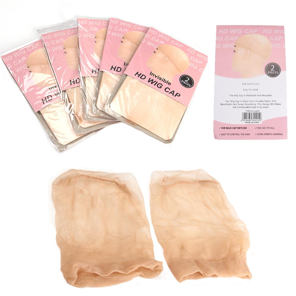 idoli Skinlike HD Wig Cap, 2 Pieces Invisible and Sheer Breathable Ultra-thin Stretchy Stocking Caps for Lace Front Wigs