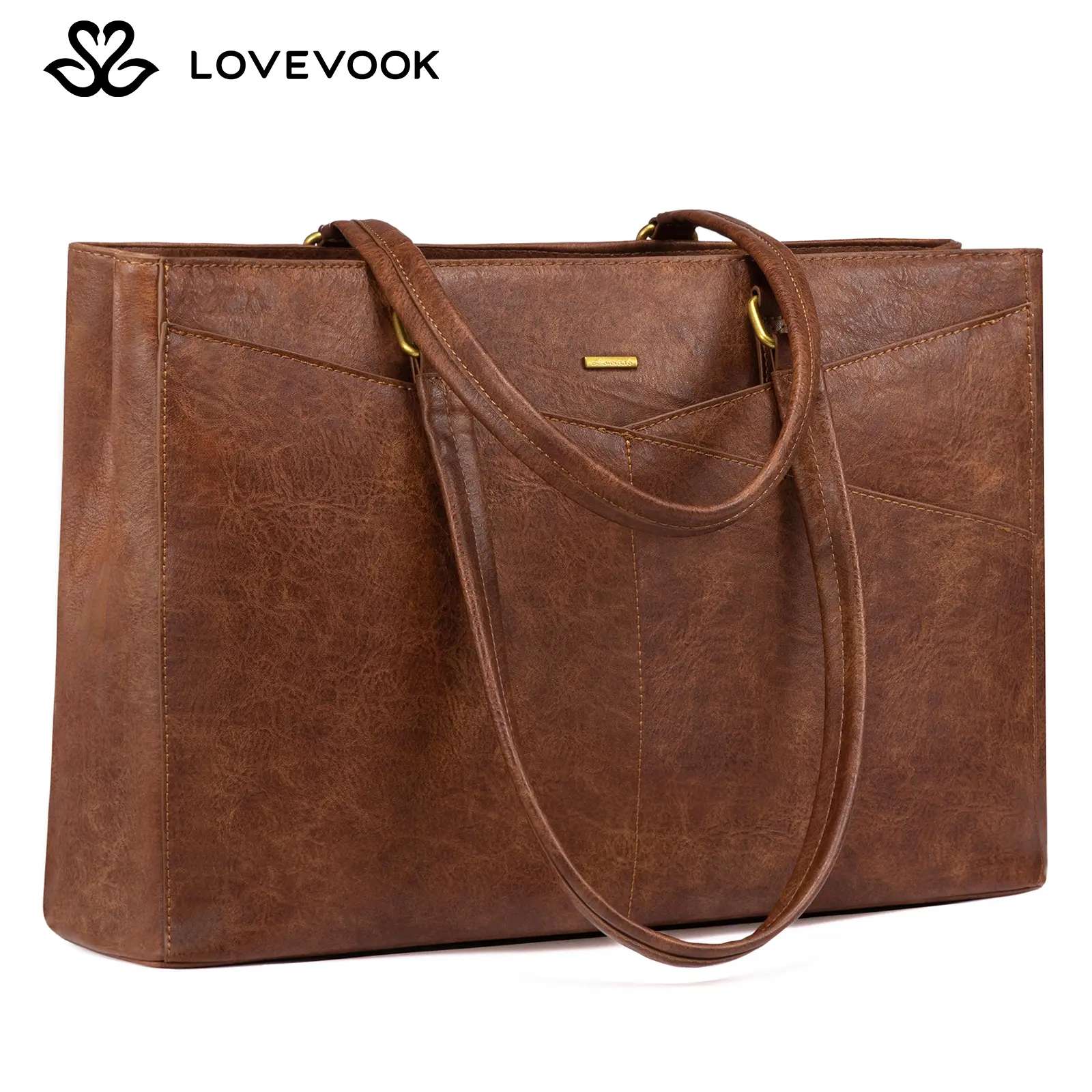 LOVEVOOK Laptop Bag for Women, 15.6 Inch Laptop Tote Bag, Vintage Vegan Leather Work Tote Bags Computer Teacher Bag, Waterproof Business Bag Office Briefcase TikTokShopBackToSchool