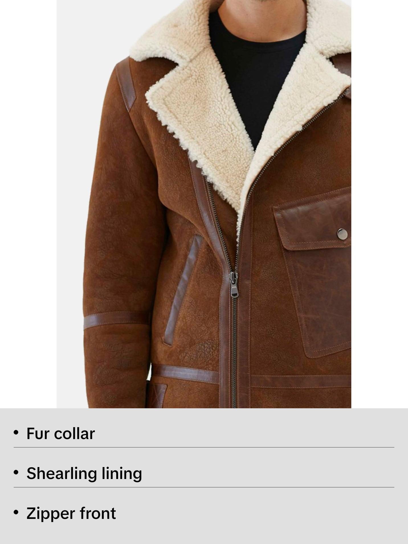 Mens Aviator Brown and White Shearling Leather Jacket