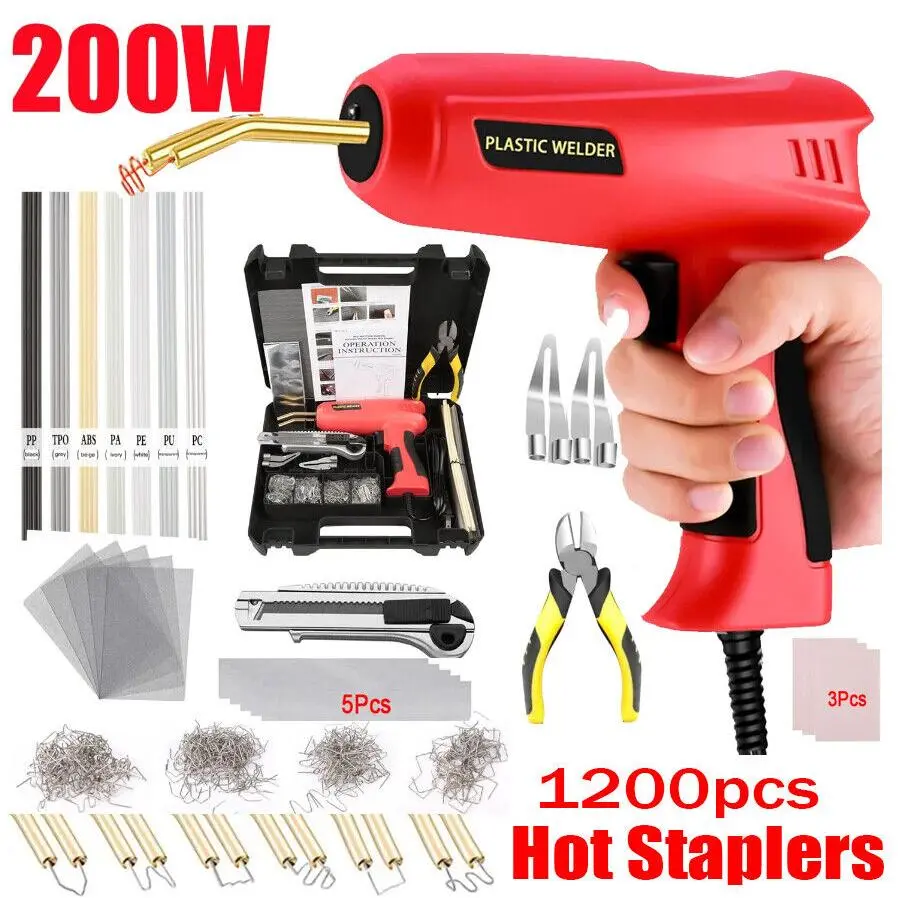 200W Hot Stapler Plastic Welder Gun, Car Bumper & Fender Repair Kit with 1200 Staples, Durable & Easy-to-Use for Automotive Plastic Repairs Tool Industrial Parts Welding Machine Tool Heavy Duty Handle