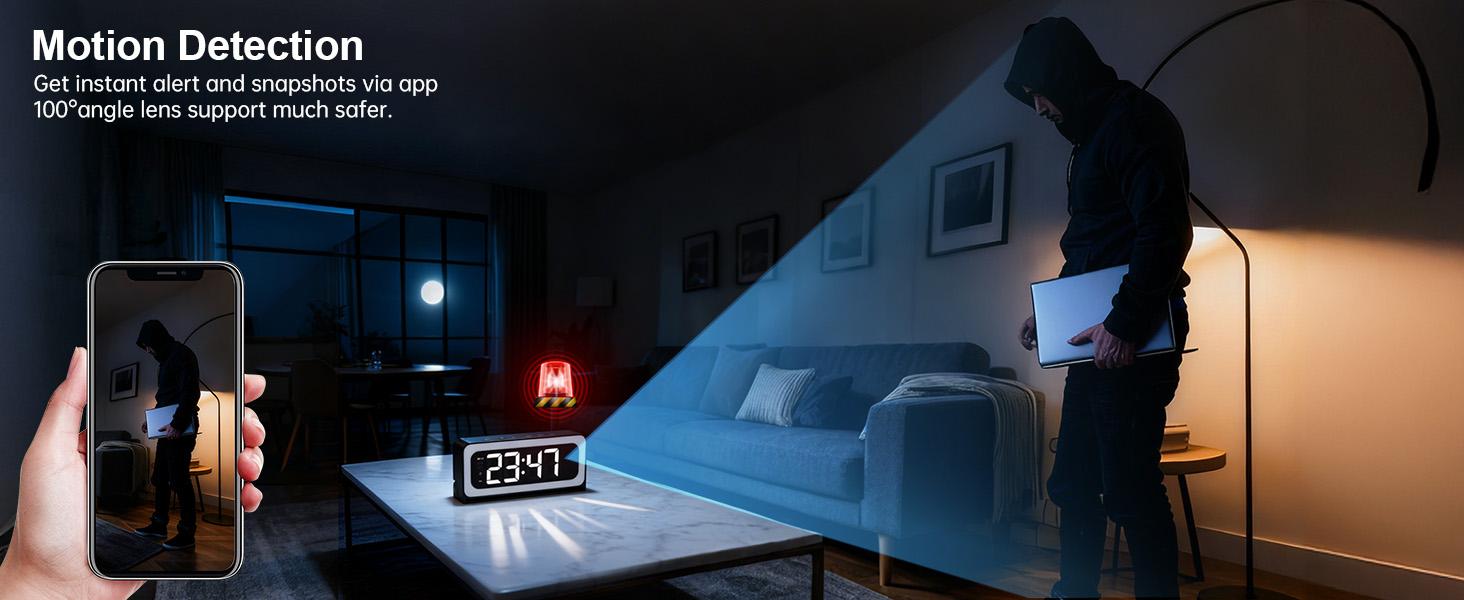 3MP HD Wireless Clock Camera  , Night Vision, Motion Detection, Loop Recording, 2.4GHz WiFi Connectivity, Battery Powered, Remote Real-Time Viewing, Perfect for Home, Office, Warehouse Monitoring