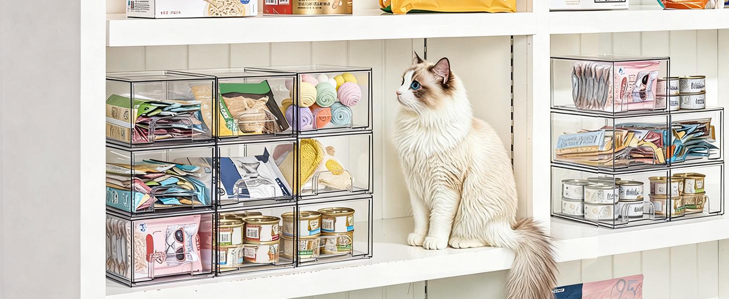 4 Pack Clear Small Stackable Storage Drawers,Acrylic Bathroom Makeup Organizer,Plastic Storage Bins For Vanity, Undersink, Kitchen Cabinets, Pantry, Home Organization