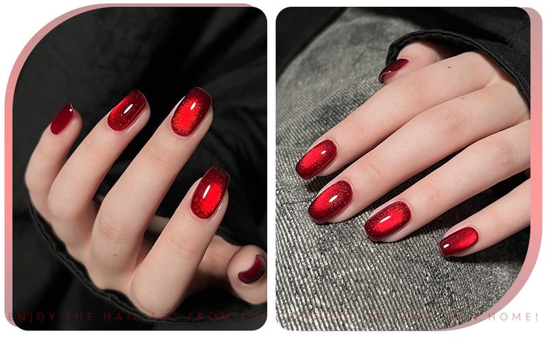 GAOY Red Cat Eye Gel Nail Polish, 16ml Glitter Holographic Nail Polish with Magnet, Reflective Translucent UV Gel, 2907 Ruby Twilight