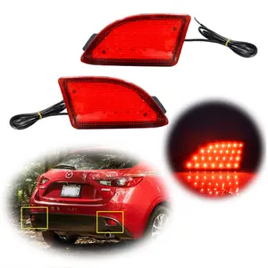 Red Lens Rear Bumper Reflectors Red LED Tail Brake Lights Kit For Mazda 3 Axela BM 2013-up Replace OEM BCW8-51-5M0B, BCW8-51-5L0B