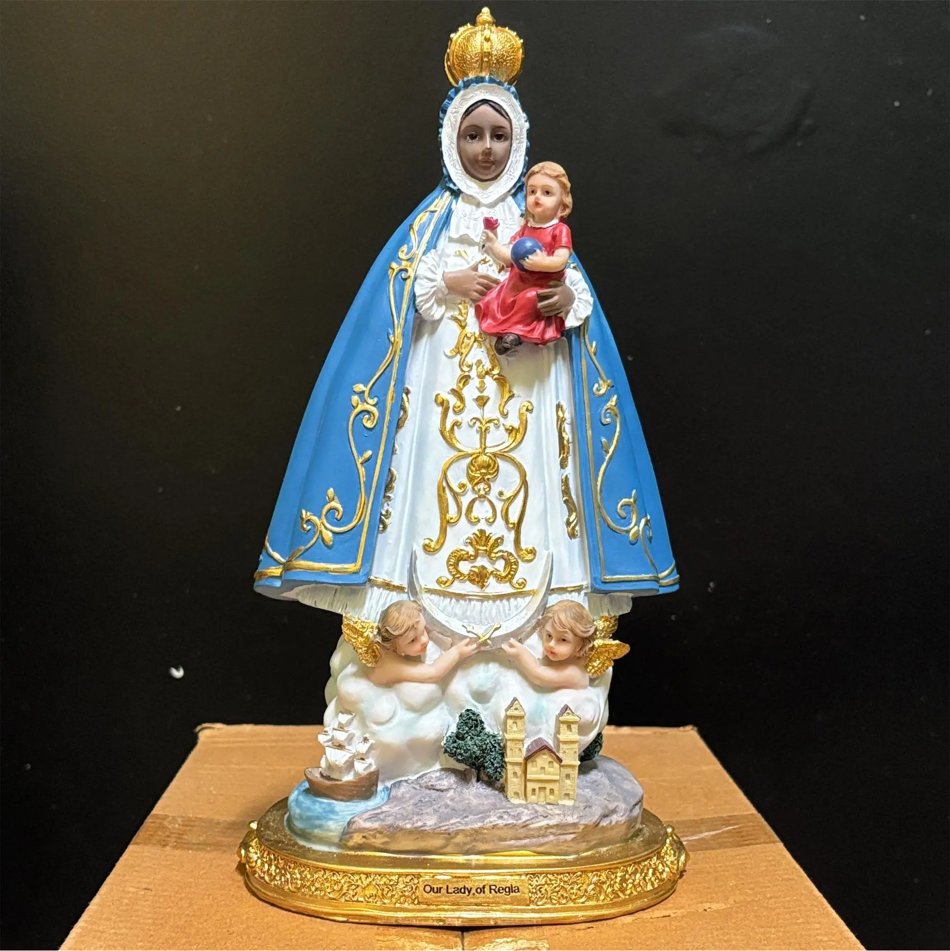 Our Lady of Regla Statue, 12 in Ornate Religious Home Decor, Spiritual Room Decor, Indoor Religious Collectible