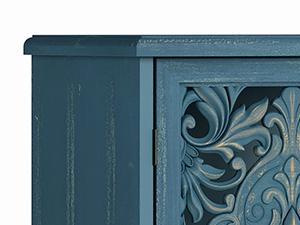47" Boho Farmhouse Accent Cabinet Navy Blue Mandala Carved Doors Solid Wood Legs 100lbs Storage Sideboard for Entryway Living Room Coffee Bar