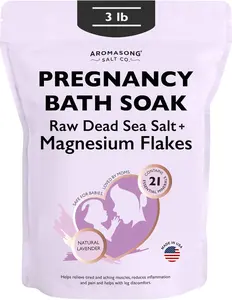 AROMASONG Pregnancy Bath Soak, 3 Lb Raw Form Dead Sea Salt with Pure Magnesium Flakes, Soothing Lavender-Scented Body Care Cleanser for Relaxation for Expecting Mothers