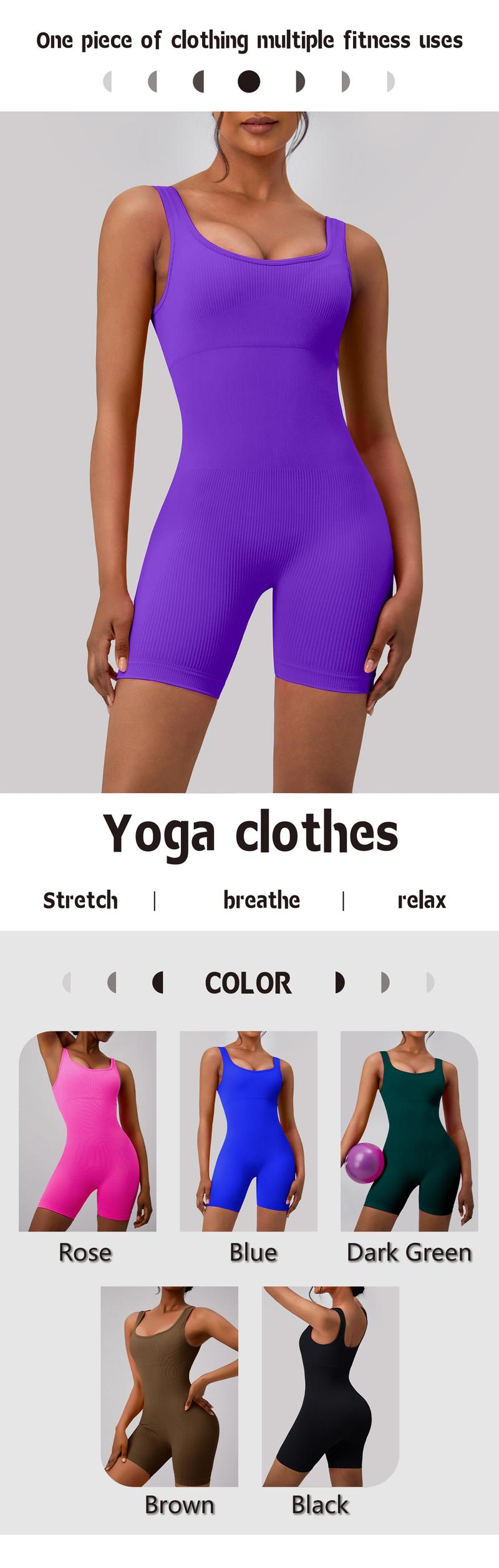 NcmRyu Women's U-Neck Ribbed One-Piece Romper - Slim Sculpting Stretchy Stay-Put Comfort Flattering Fit for Yoga Gym Casual Activewear