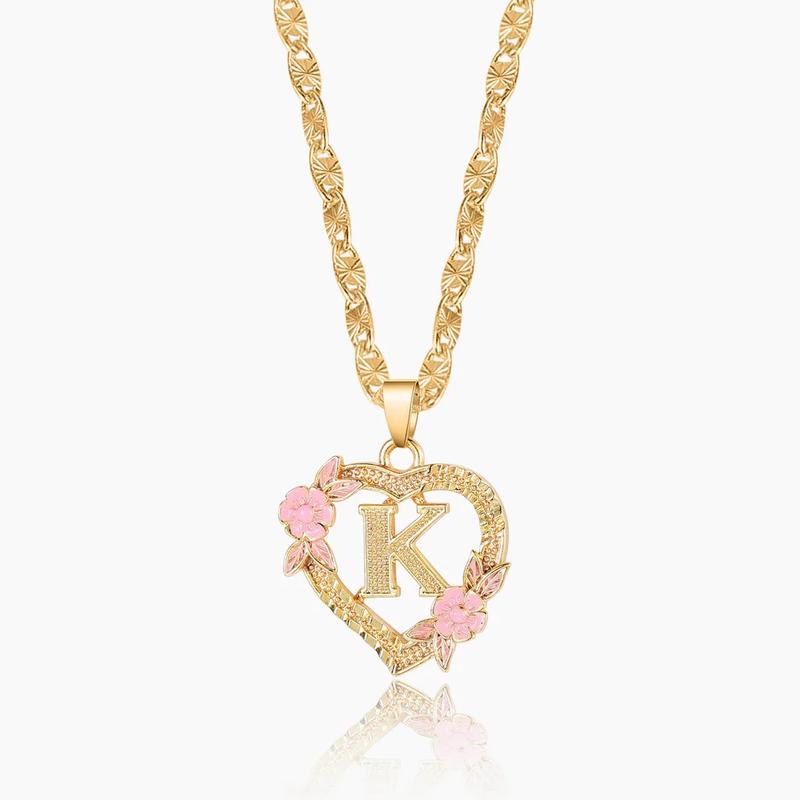 Golden Floral Heart Letter Initial Pendant Necklace for Youth Monogram Perfect for Everyday Wear Special Occasions or Gifts