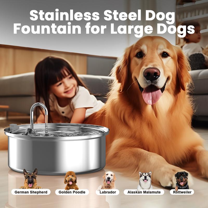 oneisall Dog Water Fountain for Large Dogs with 3  Filters, 6L Stainless Steel Dog Fountain,Ultra 35dB Quiet,Wide Drink Area for Large Dogs Cats and Multi-Pet Home drinking water bowl, automatic water feeder, stainless steel bowls, automatic water bowl