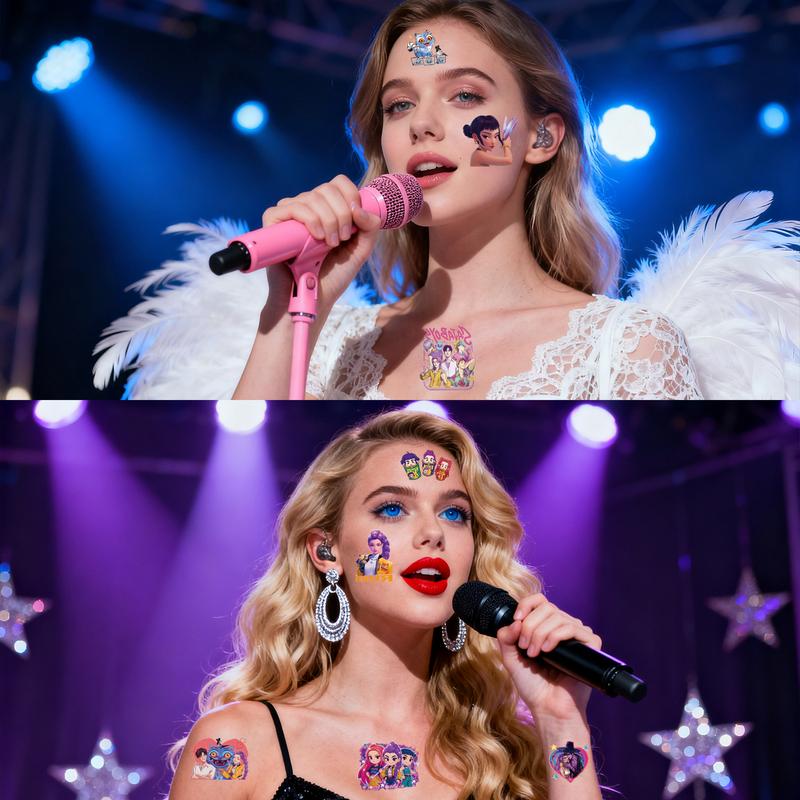 50pcs K-Pop Hunter Girl Temporary Tattoo Stickers, Temporary Tattoo Kit, Fun Anime Game Cartoon Body Art, DIY Toys, Party Reward Gifts