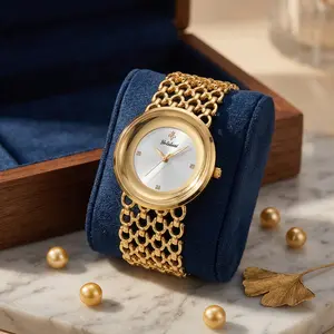 [Mother's Day Gift] Luxury Round Bracelet Watch Fashionable Women's Wristwatch Gold Black Dual Color Options Waterproof Free Size Adjustment Suitable for Daily Wear