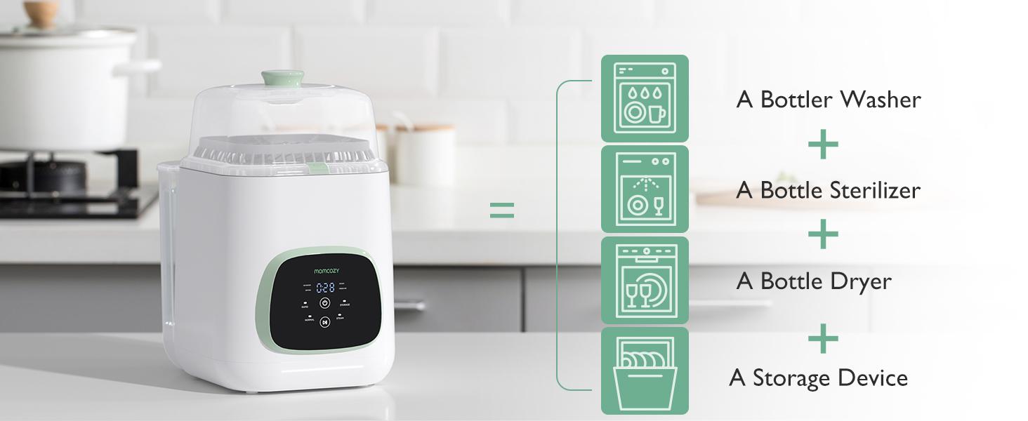 Momcozy KleanPal Pro Baby Bottle Washer, Sterilizer & Dryer - All-in-One Cleaning Machine for Bottles, Pump Parts & Baby Essentials - Time-Saving & Effortless Care