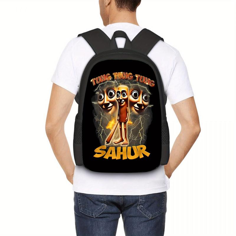 Tung Tung Tung Sahur Printed Backpack - Lightweight Durable Polyester Travel Backpack with Adjustable Straps & Separate Laptop Compartment, Stylish Commuter & College Essentials, Vibrant Graphic Design, Backpack for Travel, Quality Construction