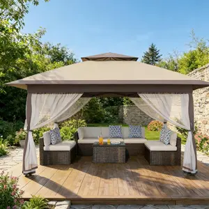 Patio Gazebo 12x12ft, Pop up  Mosquito Netting,  Canopy Tent tanning  face hole rocking  Oval   Slate Grey  Sofa    double   Wicker    Stand Cast Aluminum Patio Furniture  Egg Chair  Footrest  Cushion outdoor with Set and free Heavy-Duty Multi-Swing