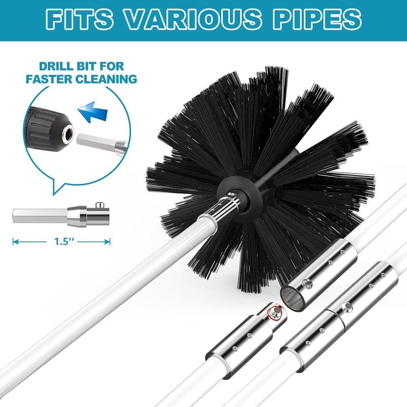15 Feet Dryer Vent Cleaner Kit/Lint Remover/Upgraded Flexible Quick-Snap Brush with Drill Attachment/Fireplace Chimney Brushes for Easy to Clean/Cleaning Tool Use with or Without Power Drill