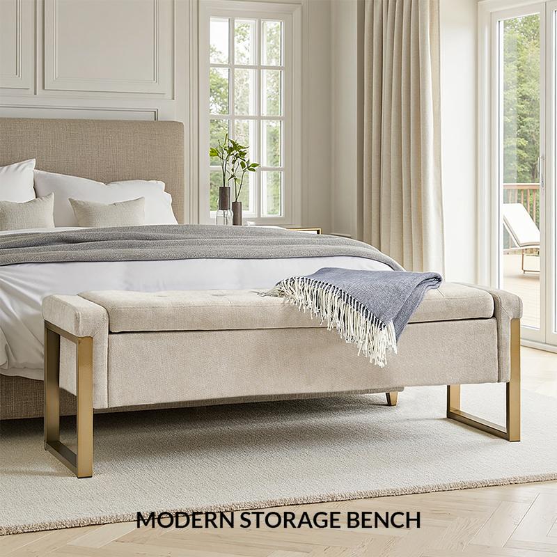 Hulala Flora Modern Upholstered Flip Top Storage Bench, button tufted top, sturdy metal frame, gunmetal finish, sufficient storage space, flip-top mechanism, end-of-bed bench, for living room, bedroom and entryway