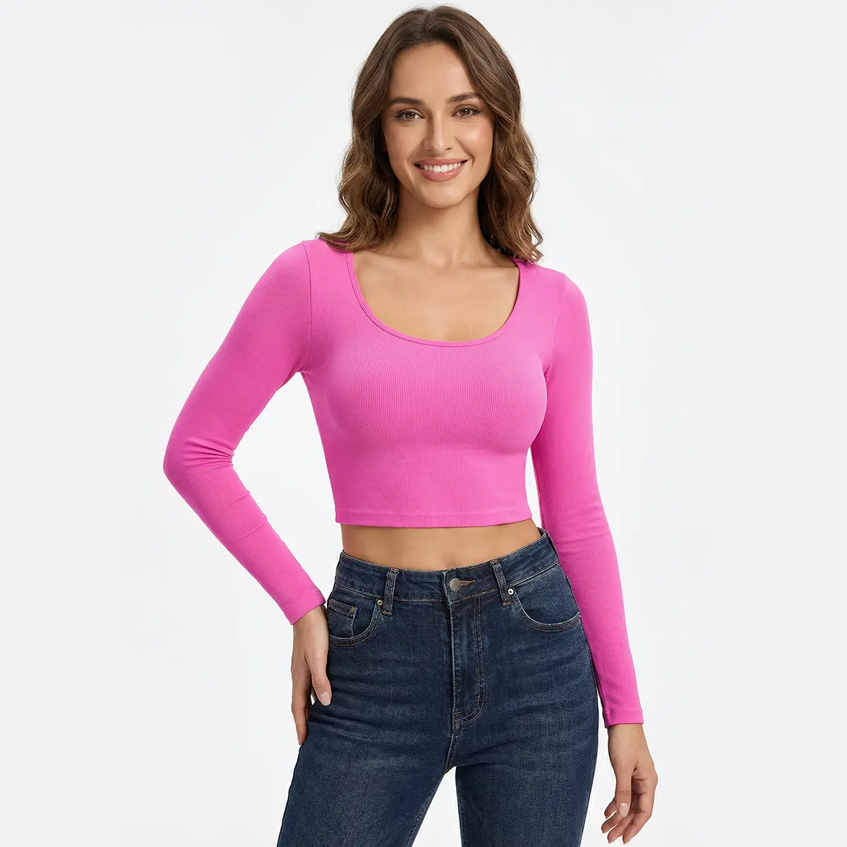 OYV Women's Round Neck Crop Workout Exercise Tops Long Sleeve Shirts Perfect For Woman Athletic Top