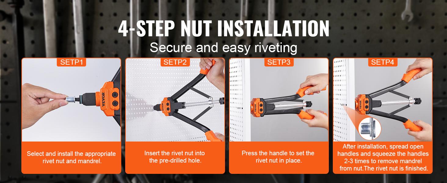 VEVOR Rivet Nut Tool, TikTokShopBlackFriday, 16 inch Rivnut Tool Kit with 13PCS Metric and SAE Mandrels & 186PCS Rivet Nuts, Semi-auto Retraction, M3, M4, M5, M6, M8, M10, M12, 1/4-20, 5/16-18, 3/8-16, 1/2-13, 8-32, 10-24  VEVOR Super Brand Day