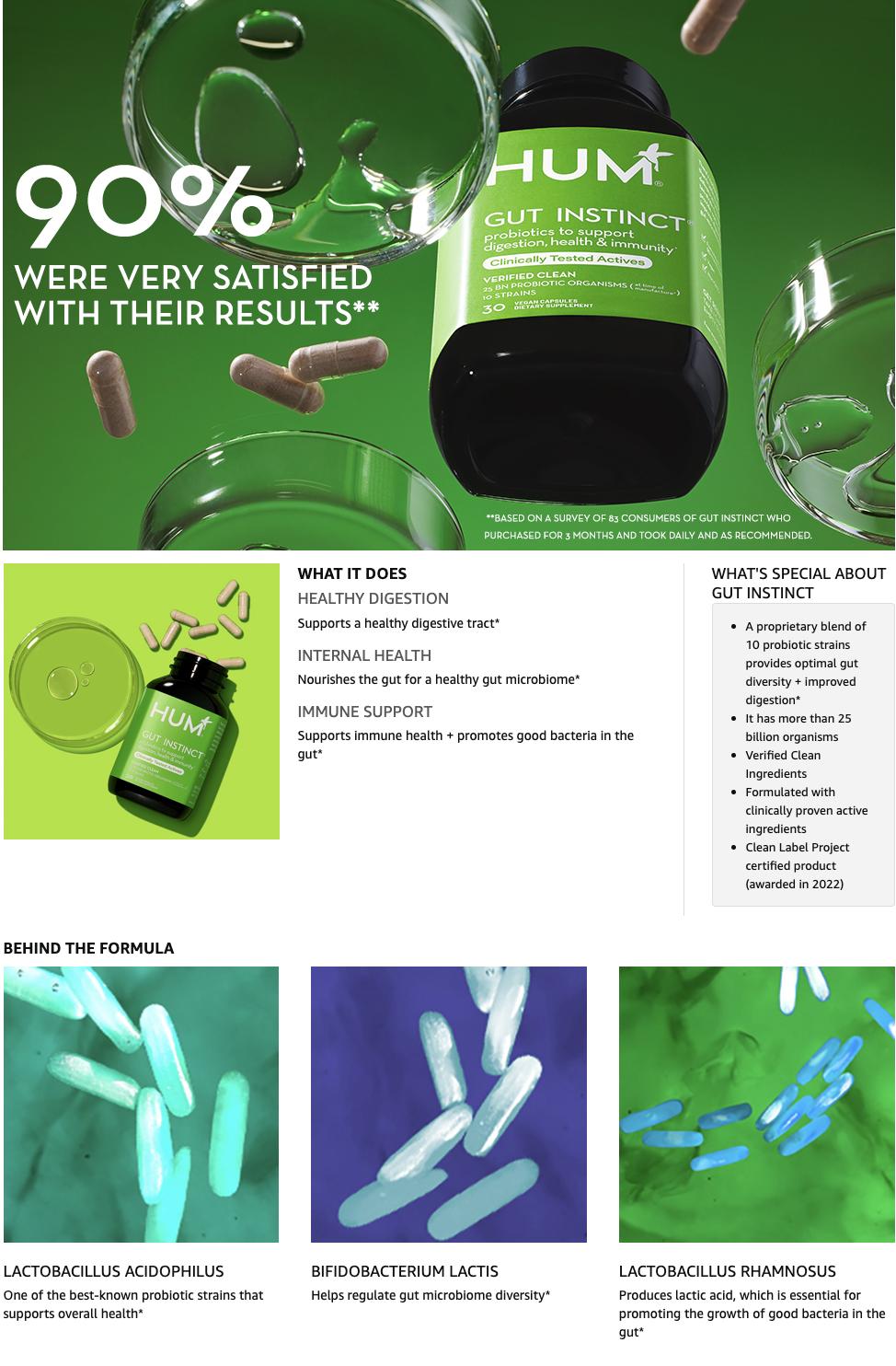 HUM Gut Instinct (30-Day Supply) - Daily Probiotics for Digestive Health for Women and Men - Lactobacillus + Bifidobacterium Strains for Bloating, Immune Support + Healthy Gut Diversity