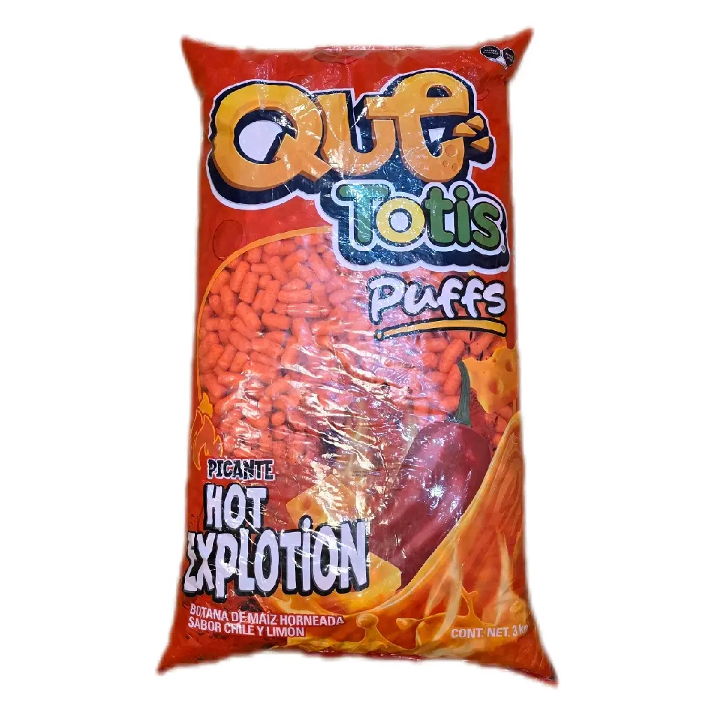 Que Totis Cheetos Puffs - Cheddar & Hot Explosion Flavored Crispy Crunchy Fried Puffed Crisp Snack, 3kg Bag