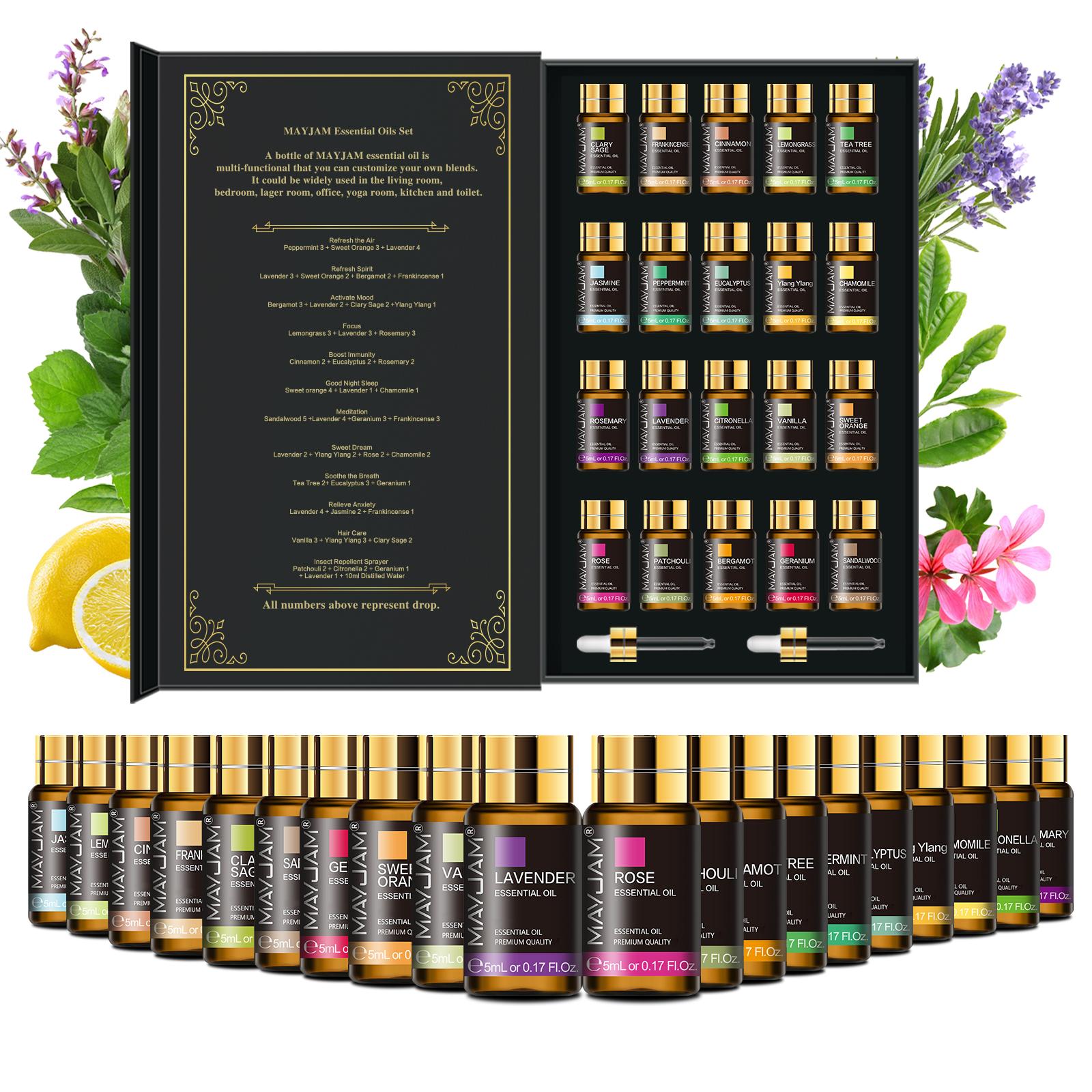 MAYJAM 20pcs Essential Oil Set(No diffuser), Scented Oils for Home Fragrance, Aromatherapy, Air Freshener, Perfume,Candle, Soap,Gifts, Valentine's Day