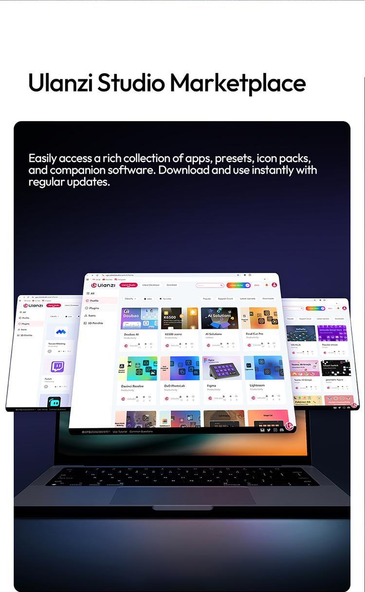 Ulanzi D200H Gaming Stream Controller,Control Pad, 7-in-1 Deck U-Studio Stream Controller Keyboard，with 14 LCD Keys, 13 Customizable Macro Keys Dock to Control Apps and Software, Trigger Actions in OBS, Twitch, YouTube, for Mac/PC
