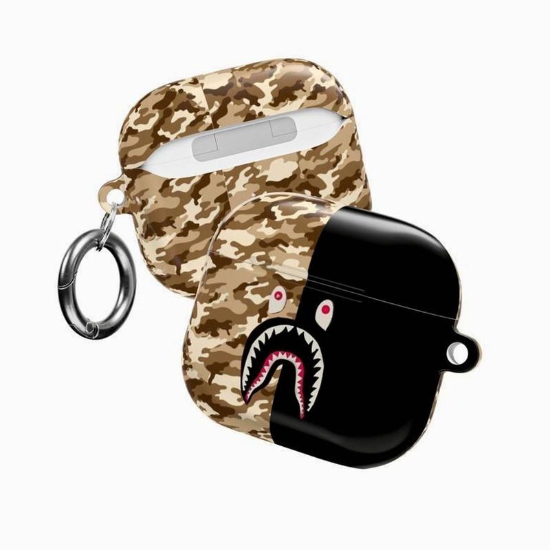 Camo Streetwear AirPods Case | Bold Shark Mouth Icon with Military Camouflage Patterns | Urban Hypebeast Cover For AirPods 1 2 3 4 & Pro Gen 1 2 3 PMDWE8