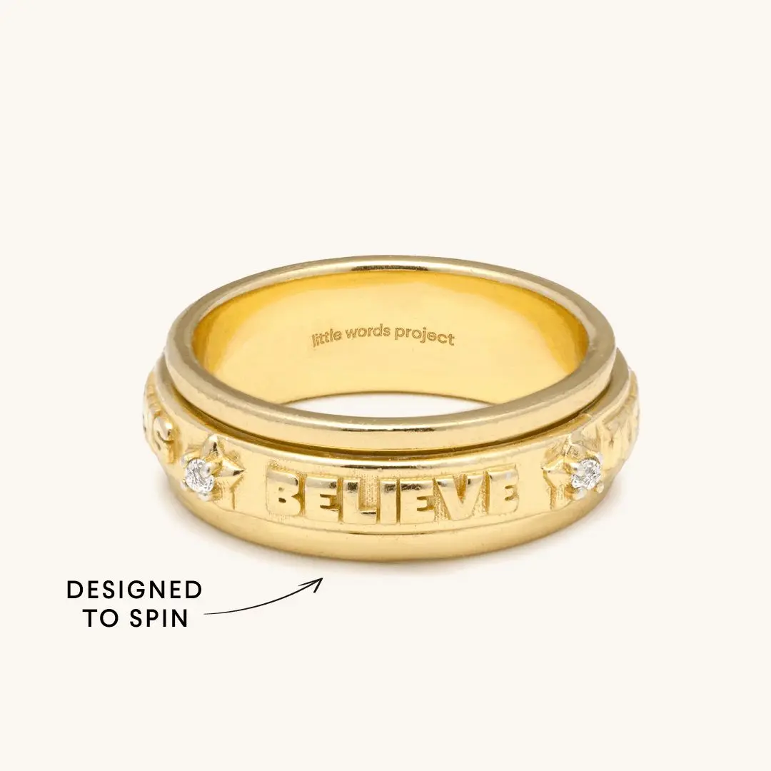 Little Words Project - Affirmation Spinner Ring | 14K Gold Plated, Crystal Stones | Anxiety Relief Fidget Ring