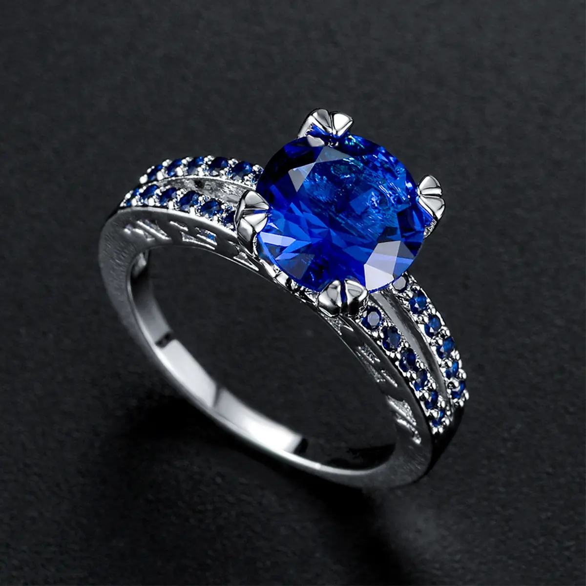 Luxurious Women's Solitaire Engagement Ring - Round Cut Blue Synthetic Zircon Eternal Band, Artificial Gemstone Moissanite Costume Jewelry Gift for Women, Solitaire Ring, Round Cut Rings, Moissanite Rings, Artificial Gemstone Ring