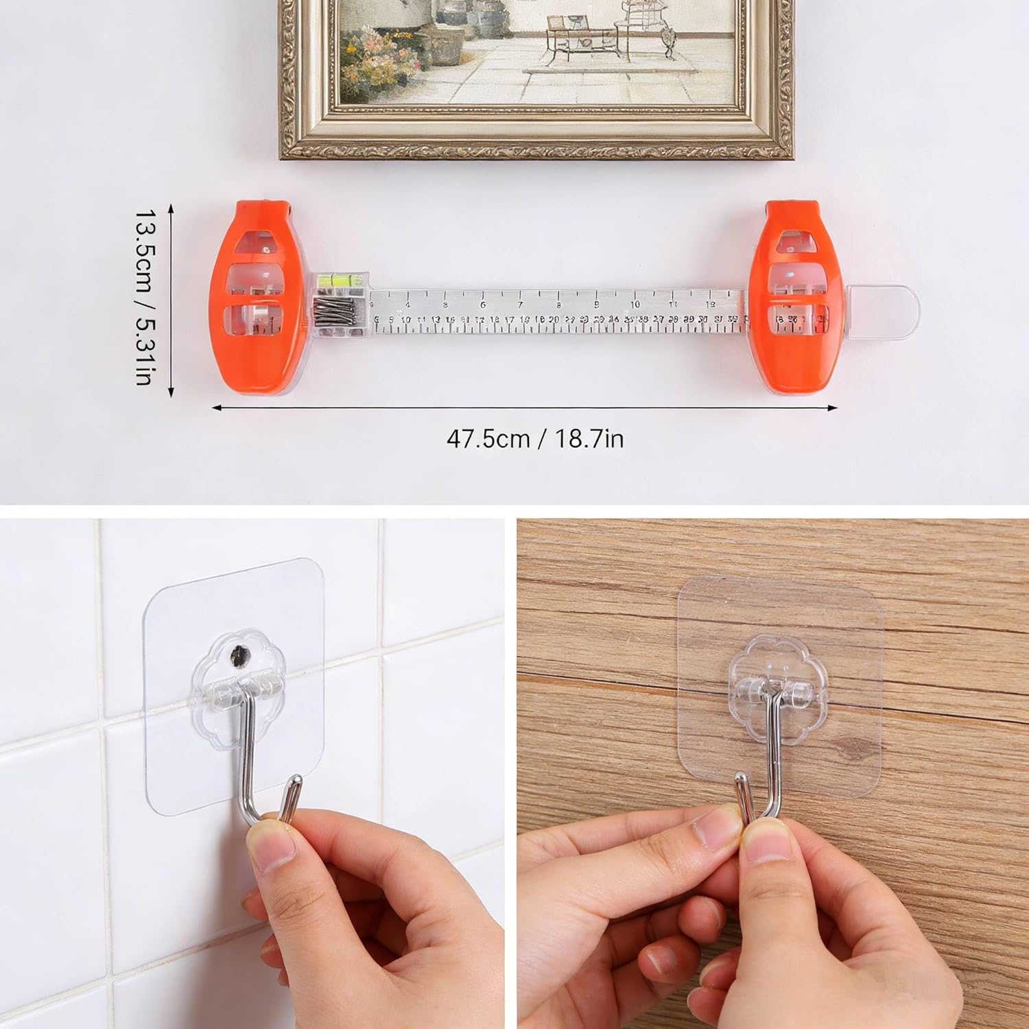 Picture Hanging Tool with Level, Picture Frame Hanging Ruler, Wall Alignment & Marking Tool, Easy Install Frame Leveling Tool for Wall Decor, Artwork, DIY Crafts & Home Organization