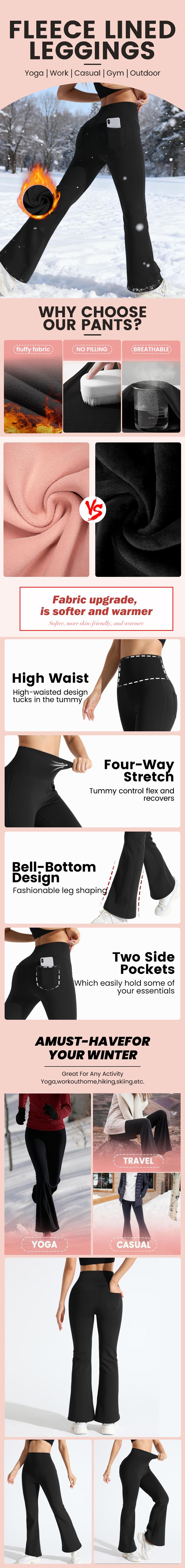 TCVC women's bell bottoms, leggings and yoga pants, bell bottoms, high waist, leisure sports and leisure lounge, high bottom pockets, plus velvet warm fabrics, suitable for daily wear and exercise, suitable for autumn and winter seasons. Basic  Womenswear