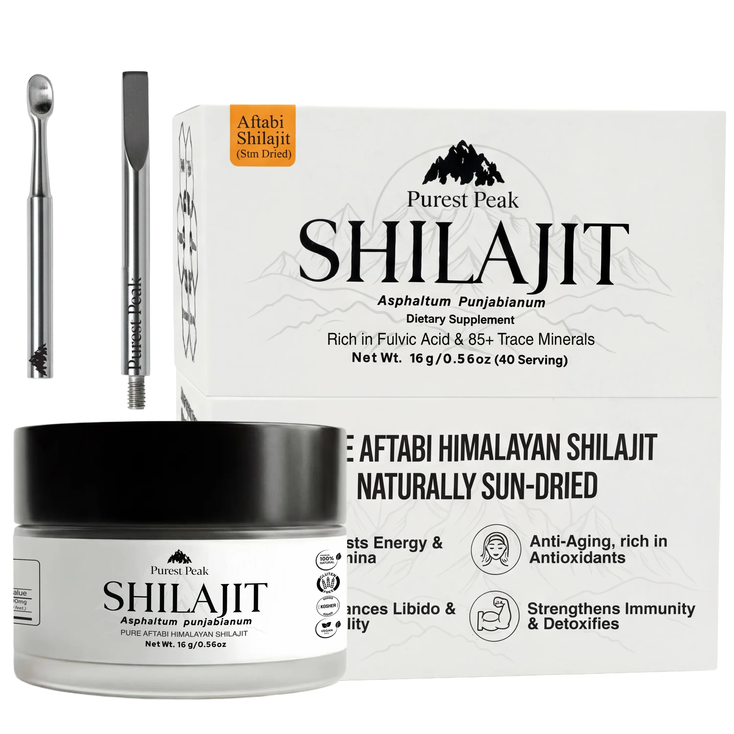 Pure Himalayan Shilajit Resin - 84+ Trace Minerals, High Potency Fulvic Acid, Aftabi Sun Dried - Natural Fitness & Wellness Dietary Supplement for Men & Women