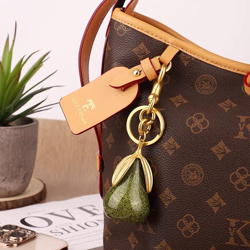 Green Pear Keychain Purse Charm - Cute Glitter Bag Accessory for Handbags, Perfect Birthday & Holiday Gift