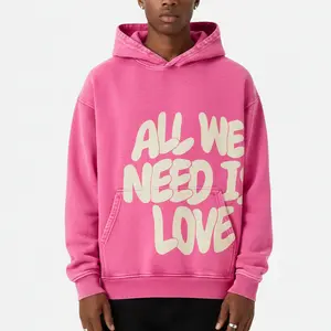 Sopula Studio Mens & Womens Tops All We Need Is Love Graphic Pink Vintage Washed Casual Pullover Cotton Hoodie