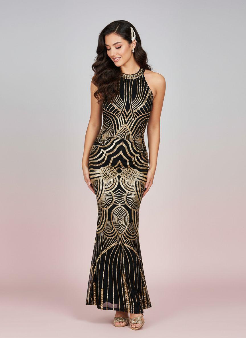 Women's 1920s Retro Sleeveless Sequin-Embellished Golden Backless Formal Gown - Elegant Vintage Lady Clothes for Wedding, Key Occasions - Formal Gowns - TikTok Shop Women's 1920s Retro Sleeveless Sequin-Embellished Golden Backless Formal Gown - Elegant Vintage Lady Clothes for Wedding, Key Occasions - Formal Gowns - TikTok Shop