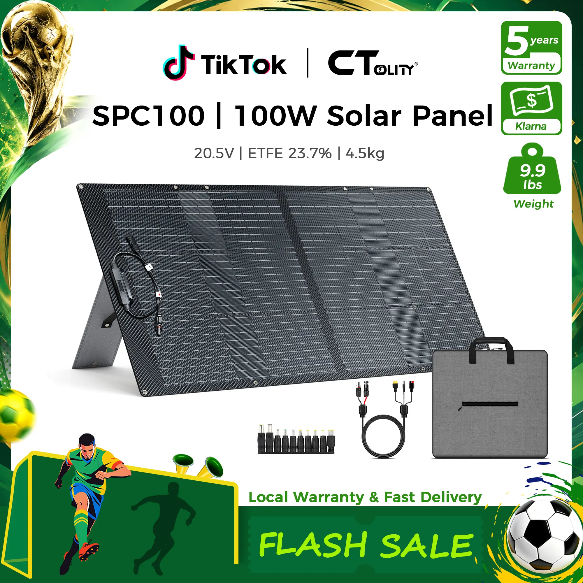 [TikTokShopBackToSchool][Camping Essentials 2026] CTOLITY 100W Portable Solar Panel Charger High-Efficiency 20.5V Solar Cell XT60 DC5525 PV Connector fit for 95% Power Station Hiking Camping RV Trips Emergency power bank charger Adjustable