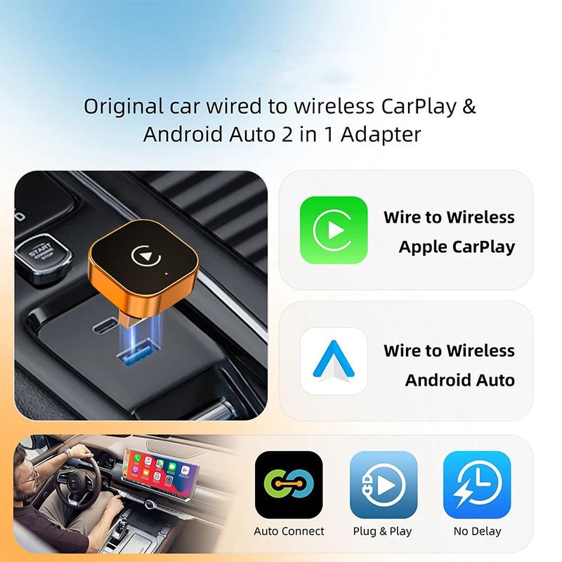 TrolinkTek 2026 Wireless CarPlay Adapter & Android Auto Adapter - 5GHz Bluetooth 5.4 dual-mode Type-C/USB dual interface, plug and play, second connection without delay, support OTA online upgrade