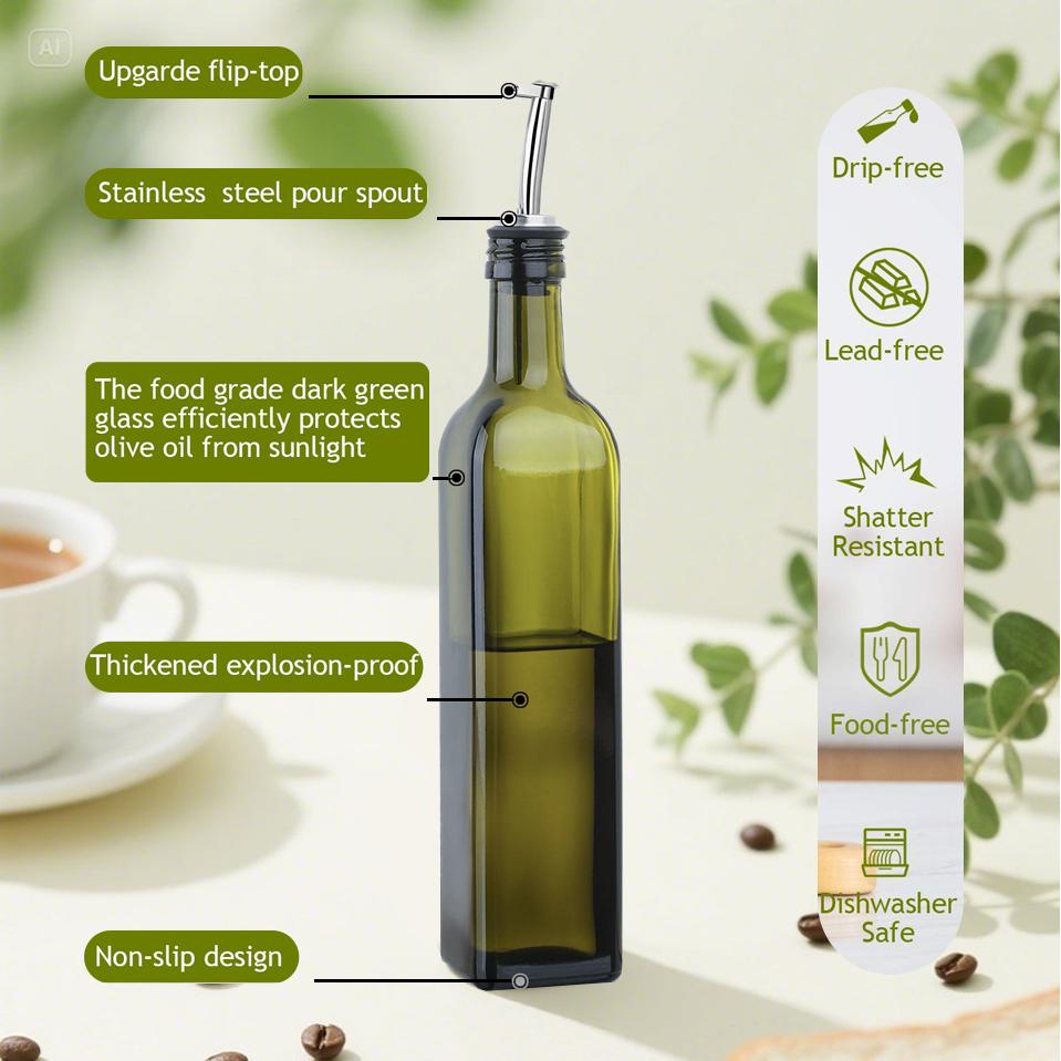 2pc/17oz Glass Olive Oil Bottle Dispenser - 500ml Green Oil and Vinegar Cruet with Pourers and Funnel - Olive Oil Carafe Decanter for Kitchen 2pc/17oz Glass Olive Oil Bottle Dispenser - 500ml Green Oil and Vinegar Cruet with Pourers and Funnel - Olive Oil Carafe Decanter for Kitchen