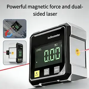 Magnetic Digital Angle Finder with Electronic Laser Rechargeable Digital Angle Meter - 4-Side Strong Magnetic Level Box with LCD Backlight, Protractor & Inclinometer for Woodworking, Construction & Machinery
