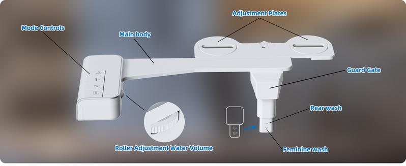 Bidet Attachment for Toilet, Non-Electric Dual Nozzle for Frontal & Rear Wash, Adjustable Water Pressure Control, Fresh Water Bidet Toilet Seat, Self Cleaning Water Sprayer, White