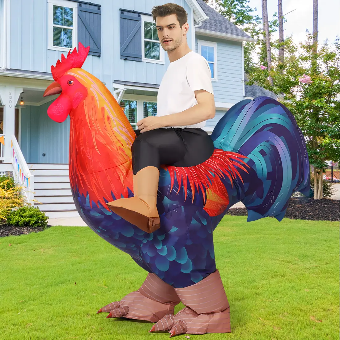 COMIN Chicken Costume, Halloween Inflatable Costumes Women Men Adult, Ride On Rooster Costume, Fancy Funny Chicken Costumes Blow up Costumes