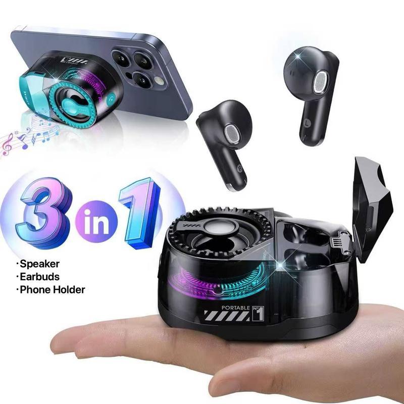 Portable Magnetic Bluetooth Speaker & Wireless Earbuds Combo with RGB Lights, 3-in-1 Travel Gadget, Magnetic Mount Phone Holder for Music Lovers Portable Magnetic Bluetooth Speaker & Wireless Earbuds Combo with RGB Lights, 3-in-1 Travel Gadget, Magnetic Mount Phone Holder for Music Lovers