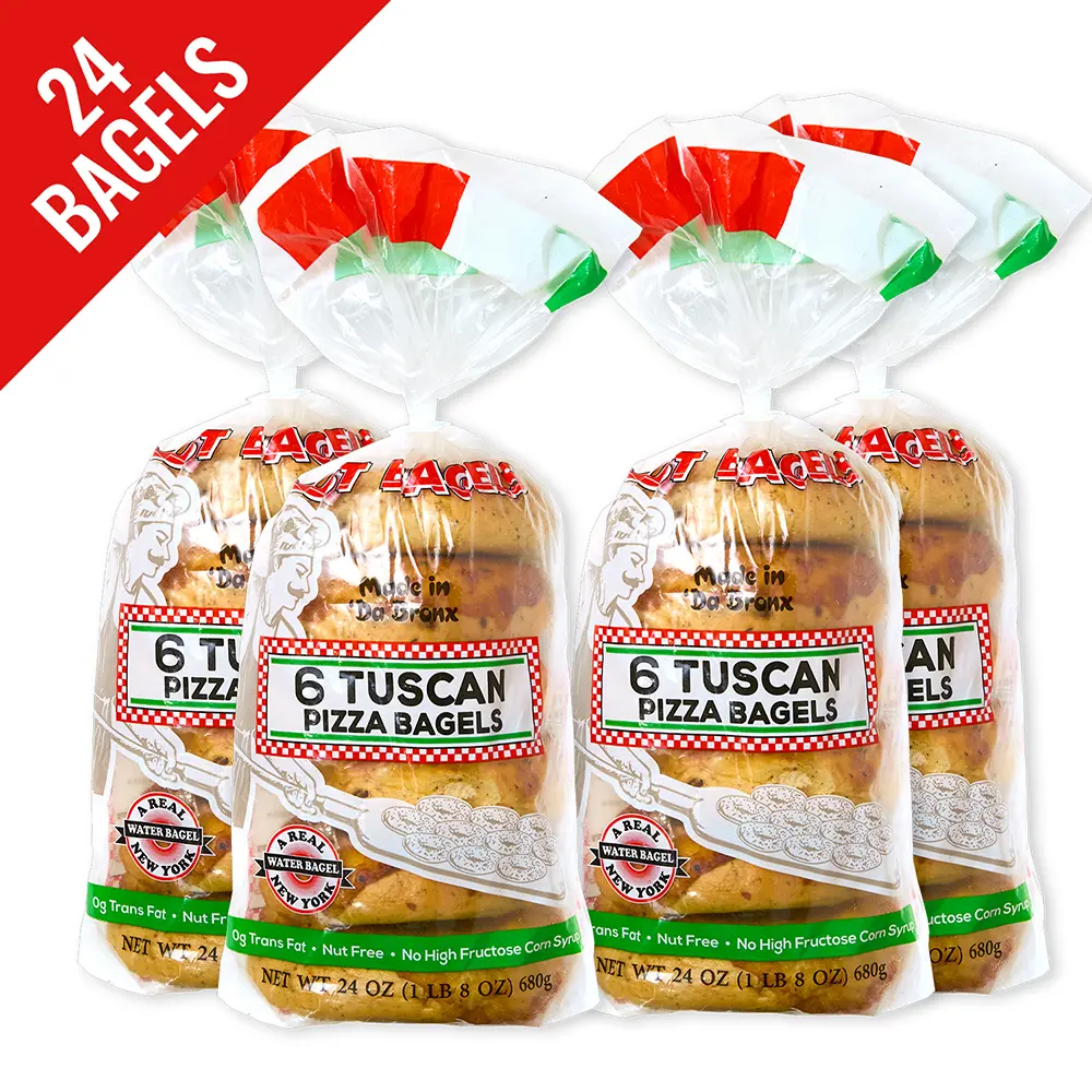 Just Bagels Tuscan Pizza Bagels 4 Packs Of 6 Non-GMO Authentic New York Style Chewy Crunchy Bagels Made in Da Bronx