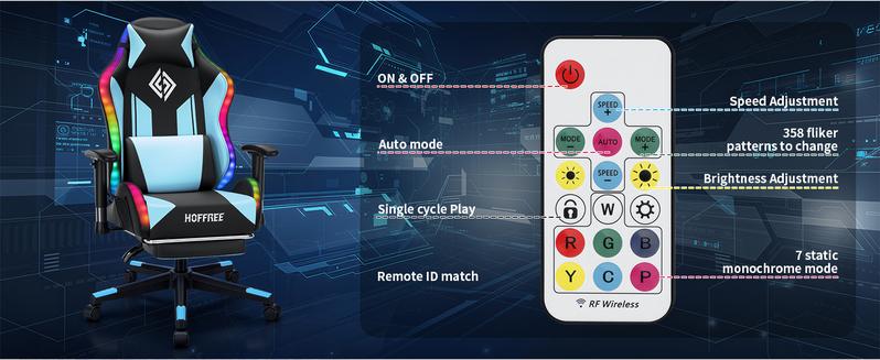 HOFFREE LED Gaming Chair for Kids Reclining Gaming Chairs for Teens 8-15 Computer Chair with RGB Lights Kids PC Game Chair with Footrest and Lumbar Support Video Game Chairs Blue and Black